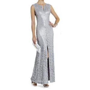 🔥 BCBG MAXAZRIA women’s glacier Grey Cain Sequin lace Appliqué Dress gown size 8